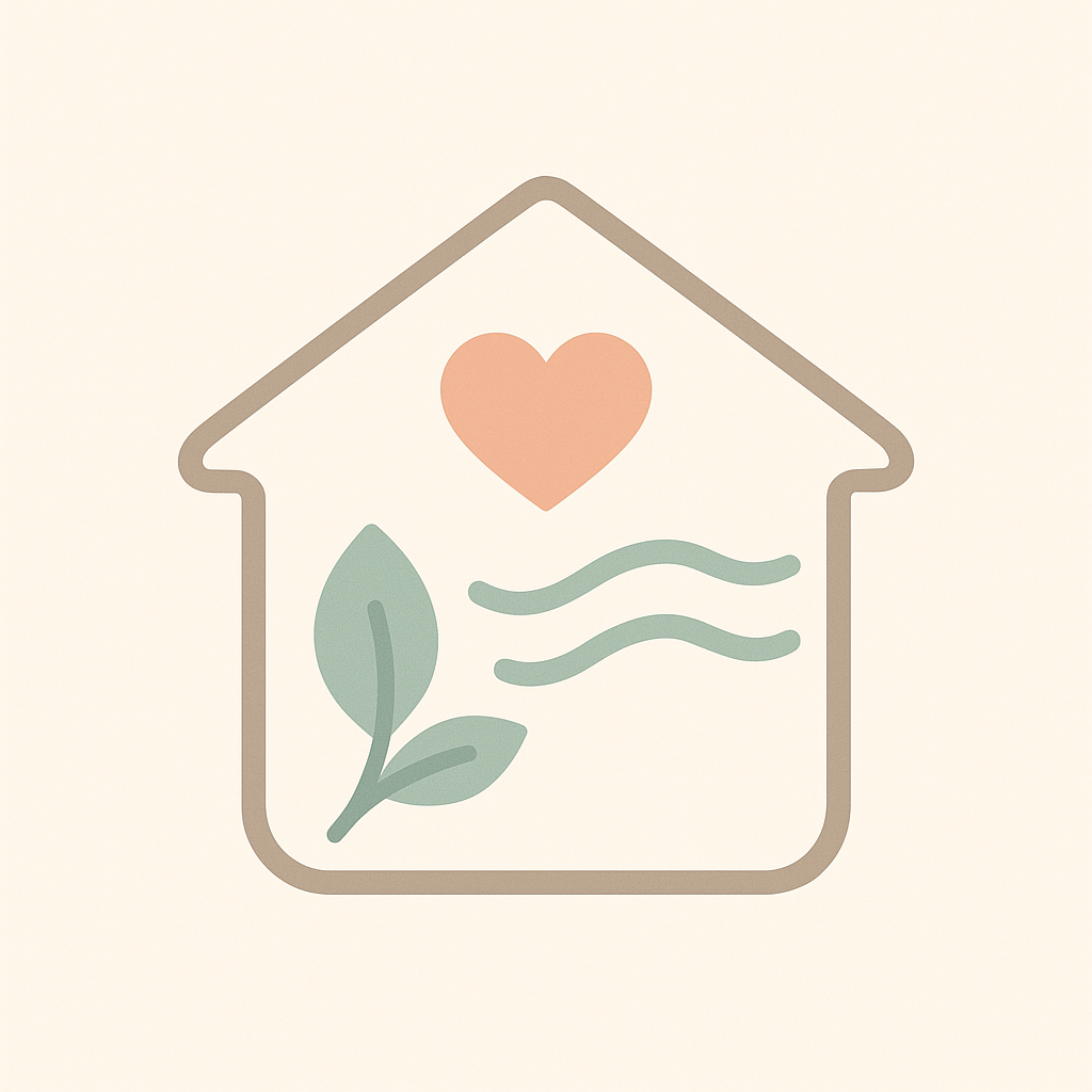 A minimalist and soothing icon representing a calm and welcoming therapy space. The icon should incl
